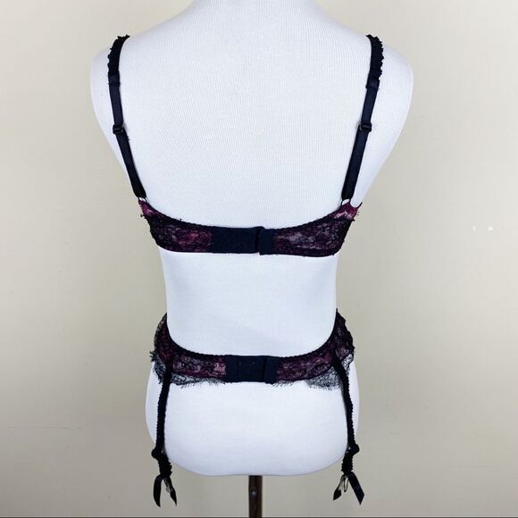 Agent Provocateur Purple Black Bra Garter Set 32B - Picture 6 of 8